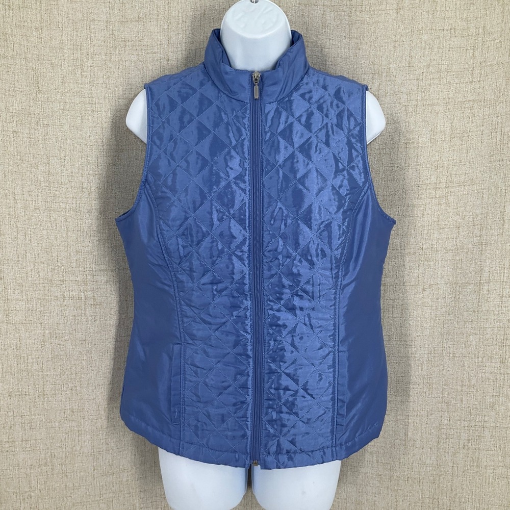 Chico's Weekends Quilted Vest Women Size S Blue Full Zip Classic Travel Outdoors